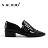 VIKEDUO Hand Made New Collection Shopping Online Store Black Low Heels Genuine Leather Shoes Women Ladies