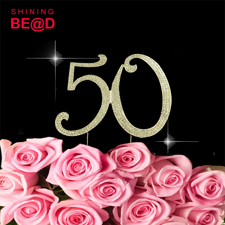 Venta 50 oro/plata Rhinestone pastel de cumpleaños-50 50th cumpleaños aniversario decoración de