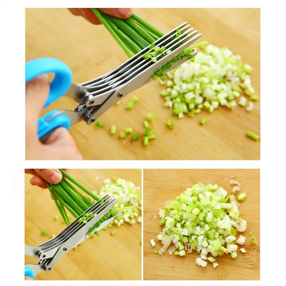Stainless Steel 5 Layers Kitchen Scissors Multi-functional Shredded Cut Herb Green Onion Cut Scissor Spices Kitchen Tool KC1056