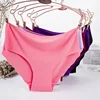 Wholesale plus size high waist pure color breathable sexy lady's silk seamless briefs panties
