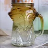 450ml/15oz Fox shaped Mason Jar Kids Children Glass Drinking Beverage Cup with Handle and Metal cap Jam packing