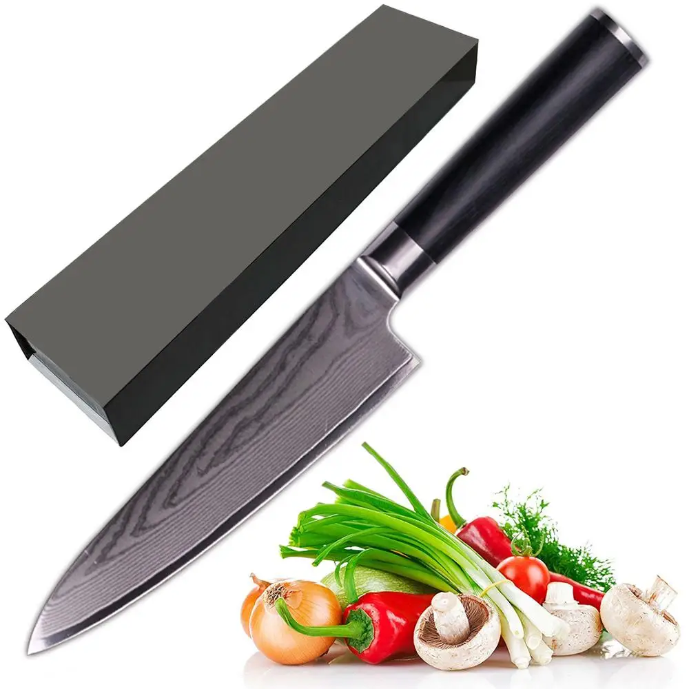 Amazon Топ продавец бесплатный образец 8 дюймов японский AUS-10 core edge Дамасская сталь Нож шеф повара
