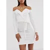 OEM Service Women 2019 New Cusotom Design Sexy Bardot Fold Over Bodycon Fit Off Shoulder Mini Dress In White