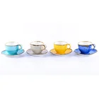High quality fancy design color glazed cafe bulk small porcelain ceramic coffee tea cup and saucer sets