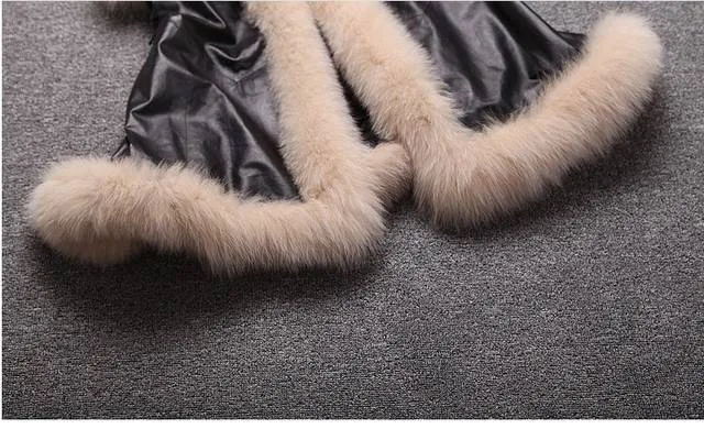 2014 the new explosion models in Europe and America big plush leather trim grass washed hooded sleeveless long vest