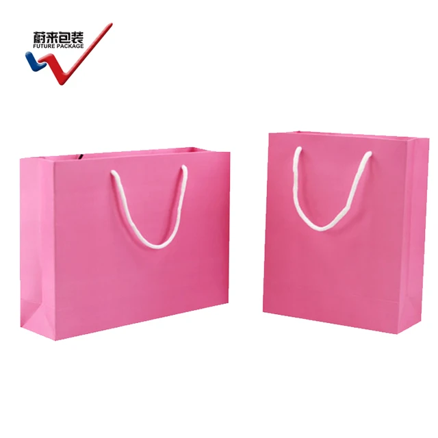 quality full color printing art paper pink paper shopping bags