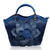 European fashion women ladies elegant handmade tote casual 3d flower blue denim bags handbags