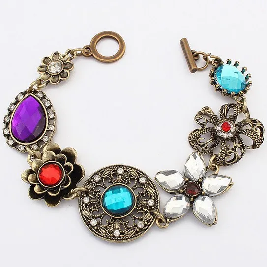 Free shipping!2014 new European and American trend fashion retro exquisite luxury flowers flash rhinestone bracelet