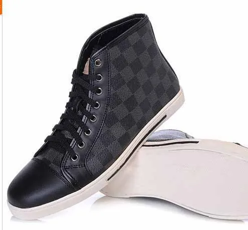 New Fashion Luxury Sneaker Men Brand Designer Shoes Man Leather Classic Lace Up Plaid High Top Sneakers Big Size Shoes EU 40-47