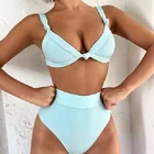 push up sexy high waist swimsuit solid swimwear women bikini