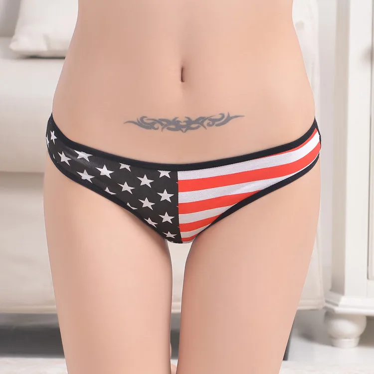 Stock Intimate cotton national flag star stripe Sey panties string lingerie thongs g string Briefs Underwear Women Girls Summer