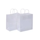Cheap white khaki kraft Custom logo grocery laminated paper coffee Tote hand bag for shopping with handle brown