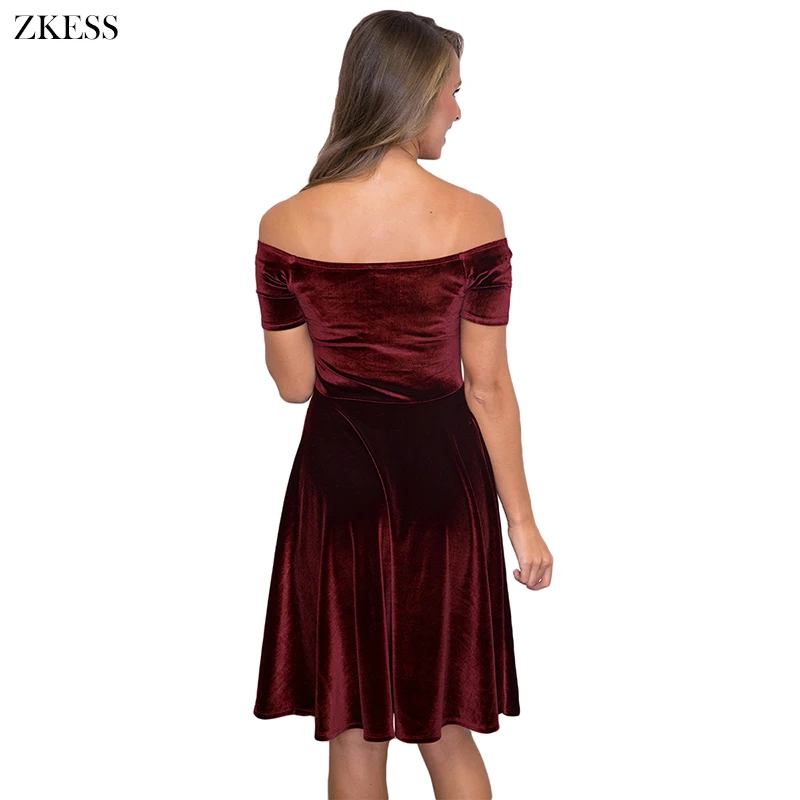 Burgundy-Velvet-Off-Shoulder-Pleated-Midi-Dress-LC61861-3-2 