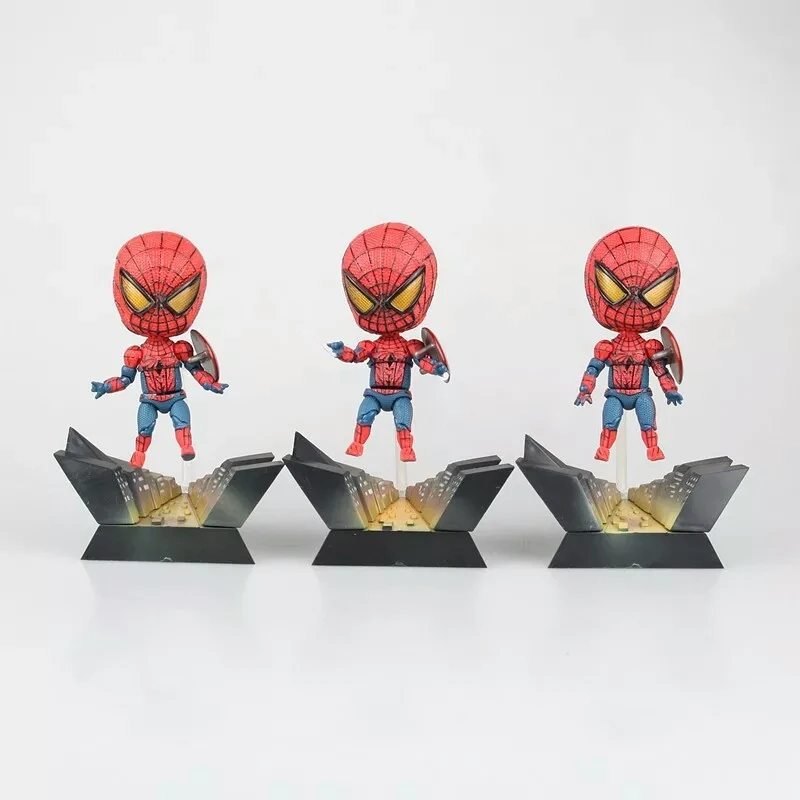 De moda OEM de plástico spiderman figura de acción/cabeza grande mini lindo spiderman forma figura de juguete