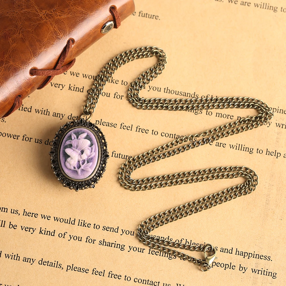 YISUYA Vintage Oval Pendant Pocket Watch Ladies Blue Rose Carving Quartz Clock Retro Women Necklace Mini Clock Watch Girl Boy (37)