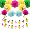 Tropical Party Decorations, Hawaiian Party Flamingo Pineapple Honeycomb Ball, Tissue Paper Pom Poms Flowers Paper Lanterns Party