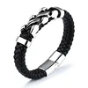 Marlary Fashion Big Statement Jewelry Stainless Steel Mix Real Leather Bracelet For Men