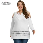Newest Women White Long Sleeve Cold Shoulder Plus Size Blouse Tops