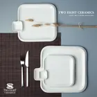 American diner square dinnerware plate dish with sauce , white tableware plate