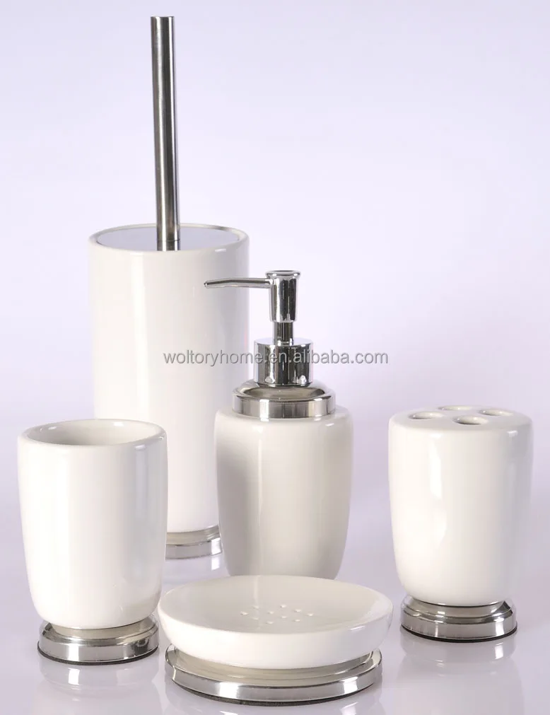 white color elegant solid ceramic gift bath accessories set
