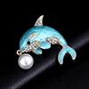 Fashion Fantasy blue enamel crystal animal dolphin brooch pin with pearl