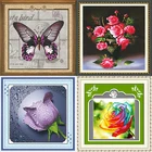 Custom Handmade Red Flower Pattern Embroidery Diamond Painting Cross Stitch Fabric Kit