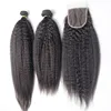Best Selling Mongolian Yaki Hair Kinky Straight Cuticle Aligned Virgin Brazilian Human Bundles With 4X4 Lace Closure