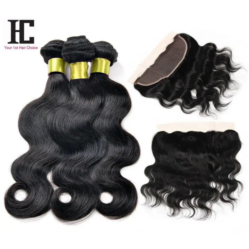 7A Human Hair Bundles With Closure Lace Frontals Brazilian Body Wave With Closure Full Frontal Lace Closure 13x4 With 3 Bundles