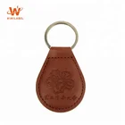 Wholesale Custom Brand Name Embossed Logo PU Genuine Leather Tag Keychain for Promotion