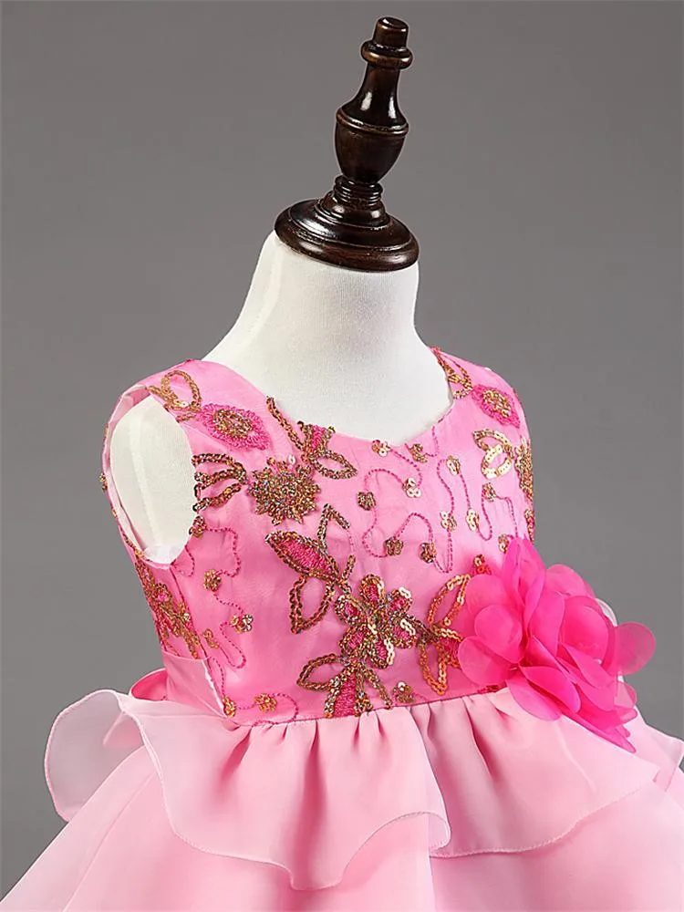 2015 free shipping sequins flower girls dresses for party wedding baby girl baptism dress tulle layered 1 year birthday dress