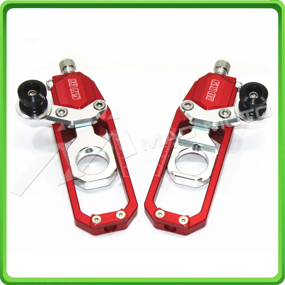 Motorcycle Chain Tensioner Adjuster with paddock bobbins kit for Suzuki GSXR600 GSX-R750 2006 2007 2008 2009 2010 Red&Silver (2)
