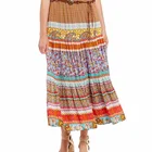 ladies fashion Pull-On Tiered Biadeer Print pleated Maxi Skirt women