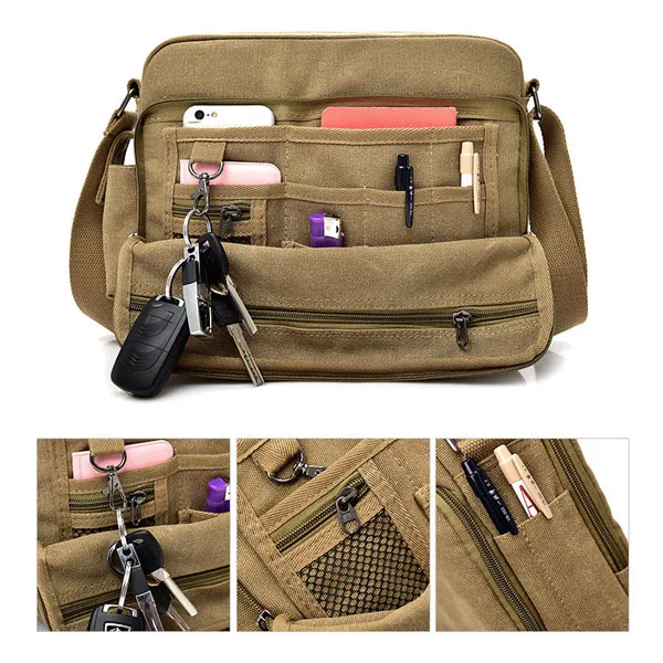 Online shopping man women crossbody sling bag canvas shoulder messenger bag with bottle holder