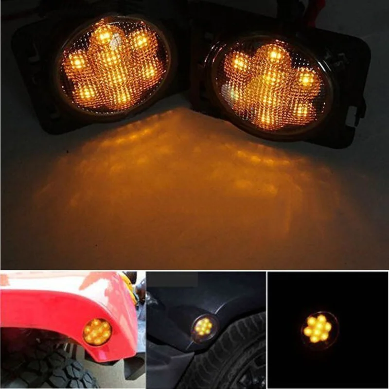 1 FADUIES Smoke Lens Amber LED Front Turn Signal Light + Fender Side Marker Parking Lamp For 2007-2015 Jeep Wrangler JK  (2)