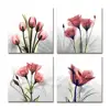 4 Panels Elegant Tulip Flower Canvas Print Wall Art Red Flower Oil Painting For Living Room Decor And Modern Home Decorations