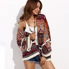 Fashionable Bohemian Style Geo Printed Luxury Cotton Fringe Beach kimono Cardigan