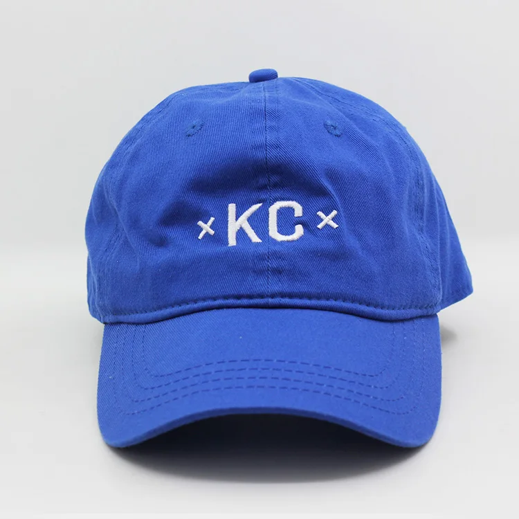 custom blue embroidery 6 panel cotton unstructured dad hat