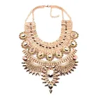 JN0094 Bohemian Fashion Fancy Statement Big Alloy Diamond Crystal Chain Bib Women Jewelry Necklace