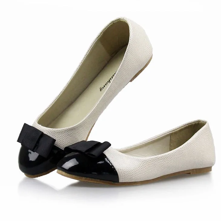 Fashion Bow Round Toe Women Flat Shoes Comfortable Slip-on Ballet Flats for Women Genuine Leather Lining Ballerinas for Women