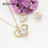 Wholesale Big White Crystal Design Heart Necklace 18K Gold Plated Pendant Necklace CZ Love Women Set