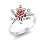 Charming Girl Jewelry Rose Flower Round Cubic Zirconia 18K White Gold Plated Engagement Ring for Women