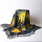 130x130cm Digital printed 100% silk shawl with handmade fringes