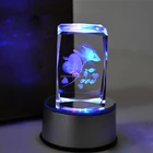 3d laser engraving crystal block/cube with led base/3d led cube MH-F0193