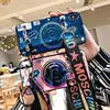 3D Camera phone case Mirror Holder Led Selfie Light Mobile Phone Case with Lanyard for iphone 11 pro max S8 S9 S10 A10 A50