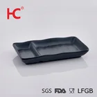 2 Compartment black dinner sauce plate 100%melamine plates matt ceramic plate for home restaurant use