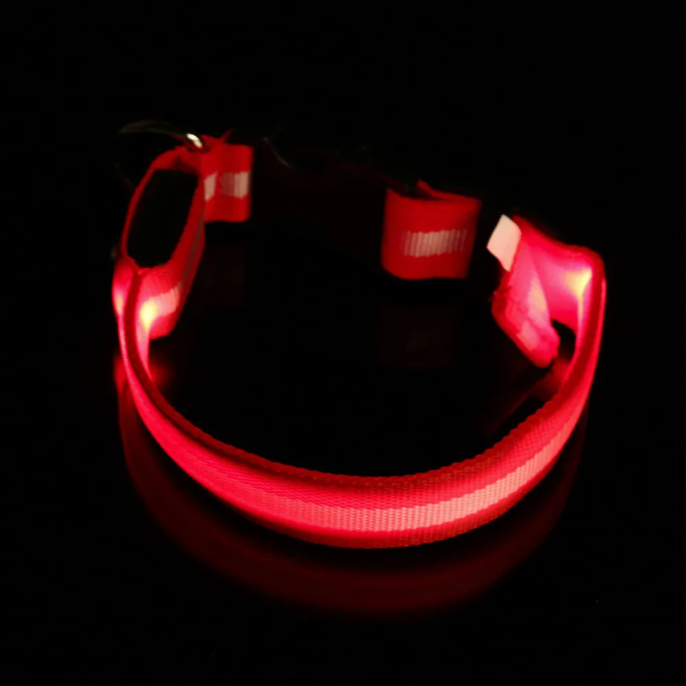 LED Nylon Pet Dog Collar Night Safety LED Light-up Flashing Glow in the Dark Lighted Dog Collars Free shipping