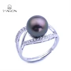 Hot Selling Rhodium Plating 925 Sterling Silver CZ Adjustable Eye Shape Pearl Ring
