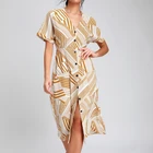 Summer Women's V-neck Short Sleeve Print Mid-length Dress