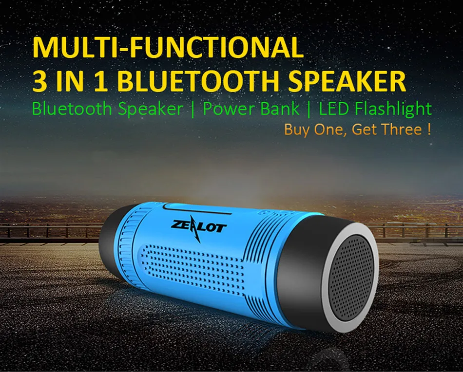 ZEALOT S1 Cycling Stereo Blue tooth Speaker Wireless Column Subwoofer LED Flashlight FM Radio 4000mAh Battery TF Card Play - ANKUX.COM