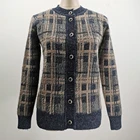 Thick rabbit fur cardigan plaid button ladies jacquard women sweater coat